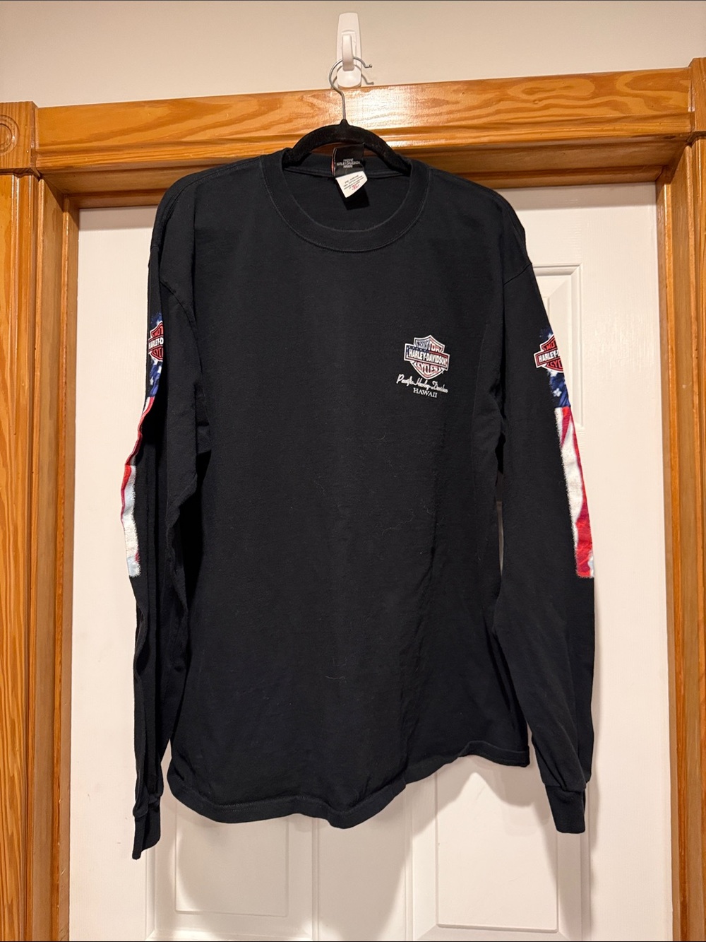 Harley-Davidson Black Long Sleeve Tee with Flag Sleeve Graphics